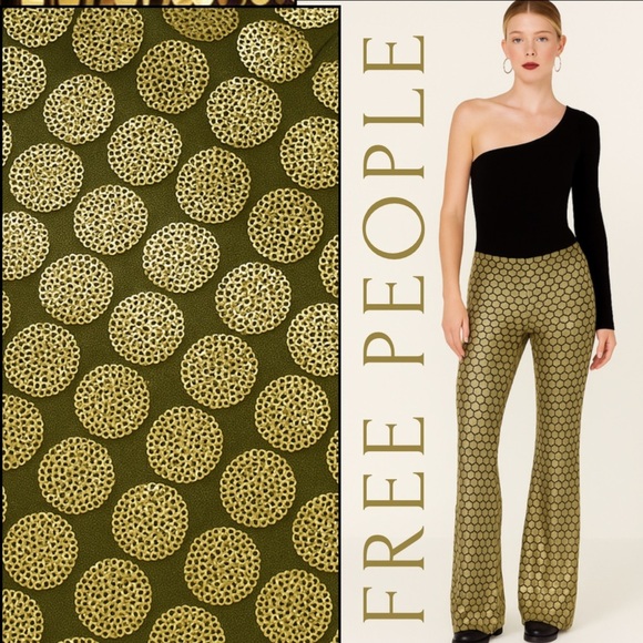 Free People Denim - Free People,METAL Sequined Wide-Leg Pants,OOS On-Line,Excellent Condition,Size 6